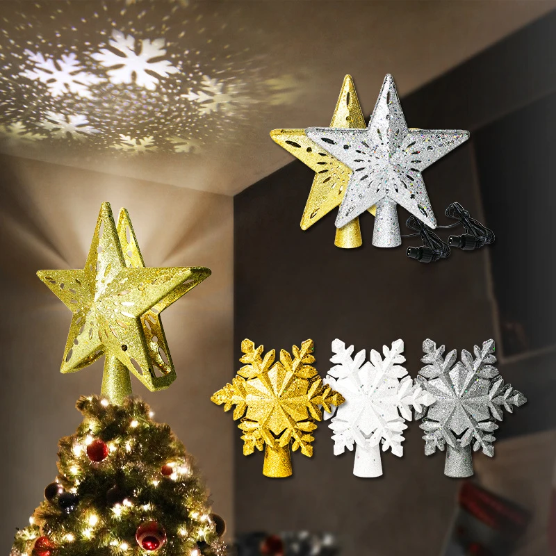 

Christmas Tree Topper LED Snowflake Projector Lights Home Party Holiday Christmas Decoration Holiday Lighting Lamp 2021 New Year