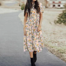  Women Elegant Ruffles Dress Summer Sundress Casual Short Sleeve Solid Party Vestido ZANZEA Vintage Kaftan Dresses Femme Robe 