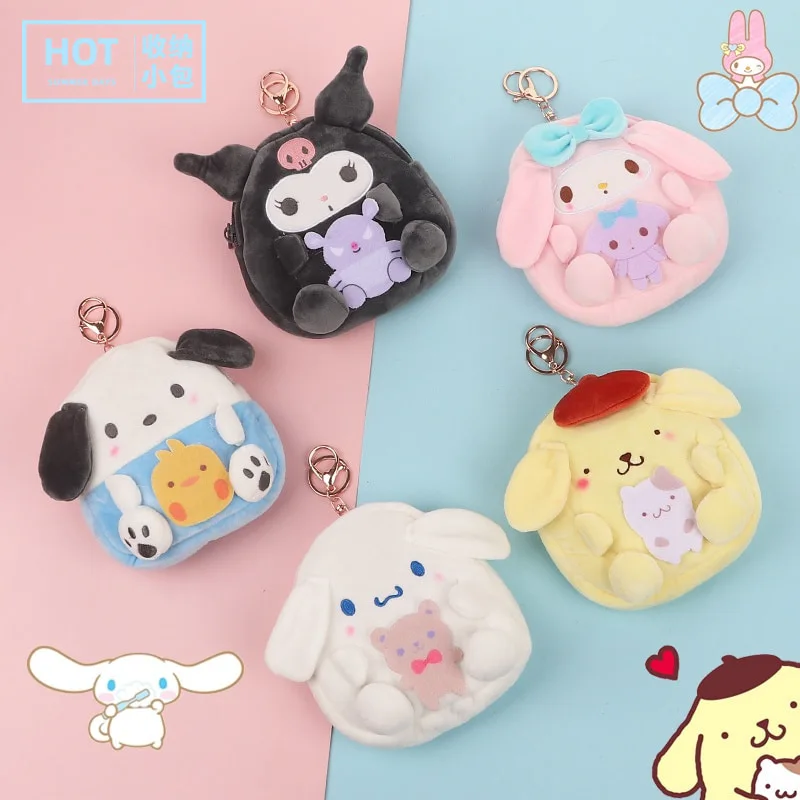 

Cartoon Sanrio Series Pudding Cinnamoroll Dog Pc Dog Plush Doll Kuromi Bag Wallets coin purses Pendant Plush Toys Kids Girl Gift