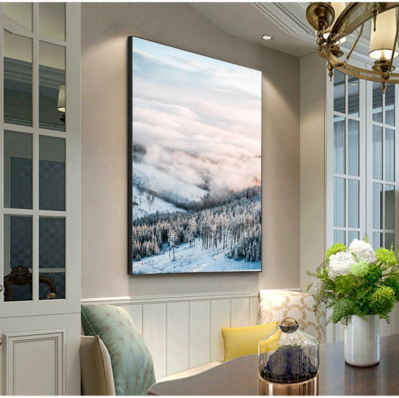 Posters and Prints for Living Room Decor Wall Pictures Winter Snow Mountain Landscape Canvas Painting Nordic Decoration Home Art