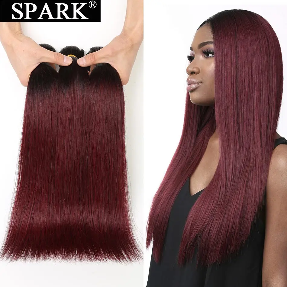 New Straight Hair Weaving Human-Hair-Extensions Spark Human-Hair-1b/99j-Burgundy Ombre 100%Remy QLXBXQlD6
