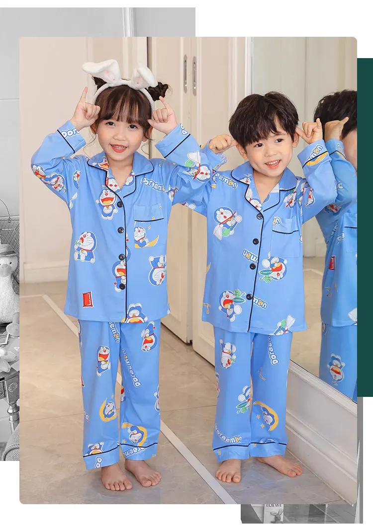 Autumn Spring Kids Homewear Pijama Children Winter Girls Sleepwear Cartoon Printed Boys Loungewear Outfits Full Pyjamas Set cute pajama sets	