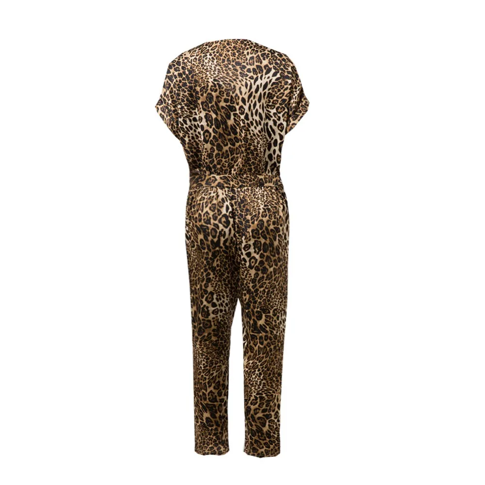 UGOCCAM, женский удобный леопардовый комбинезон с глубоким v-образным вырезом, модный тонкий повседневный комбинезон, свободные брюки с принтом