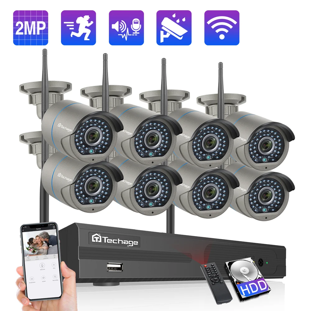 Techage 8CH 2MP Wi Fi камера NVR Системы двухканальную аудиосвязь Беспроводной cctvа