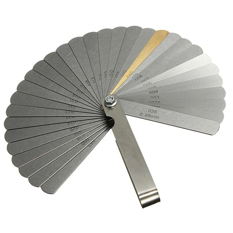 32 Uds rango de Feeler Gauge válvula Tappet de calibrador de espesor 0,04-0,88mm brecha tamaño 0015-035 de hoja de cobre calibradores de espesores