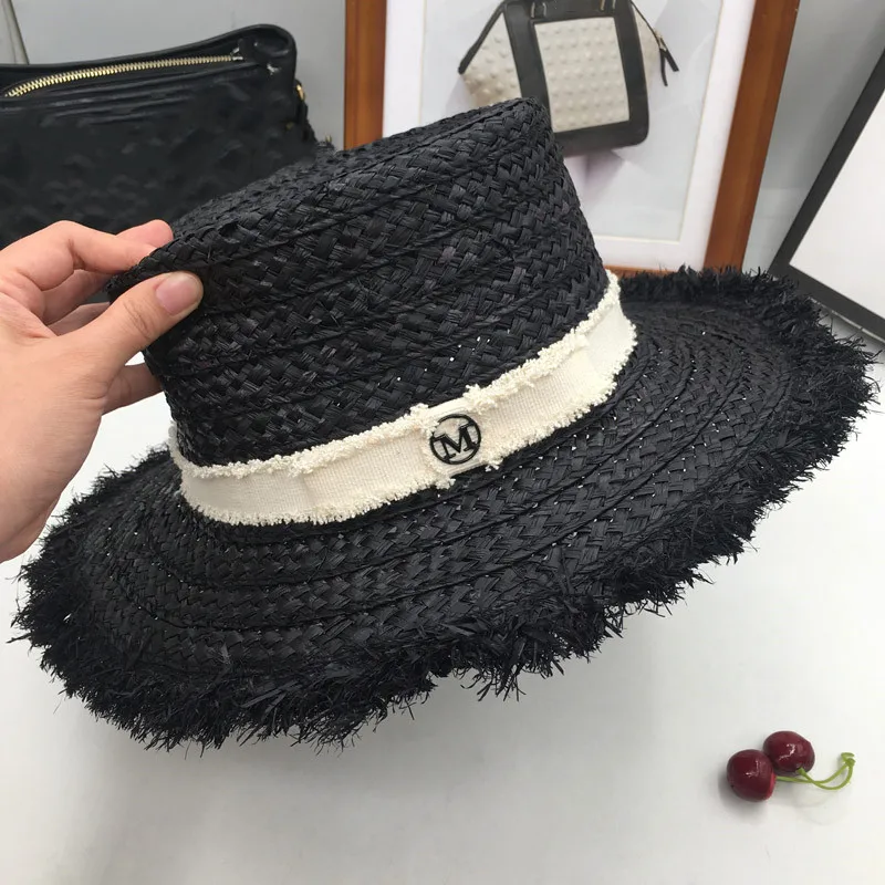 Новые европейские и короткие поля lafite grass tassel плоская шляпа с плоским верхом пляжный туризм предотвращается окунуть в соломенные шляпы от солнца