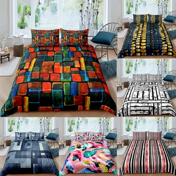 

ZEIMON Colorful Geometric Bedding Set Queen King Soft Bedclothes Twin Patchwork Duvet Cover with Pillowcases 2/3pcs Home Decor
