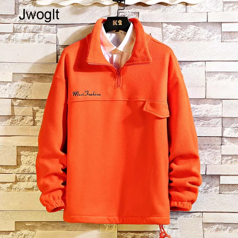 

Autumn Fashion Fleece Jackets Mens Harajuku Loose Letter Coats Male Black Orange Oversize Casual Pullover Jacket 4XL 5XL