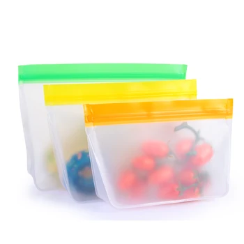 

3 size Reusable Ziplock Freezer Silicone Fresh Bag Food Storage Container Kitchen Organizer Stand Up Leakproof Zip Shut Bags