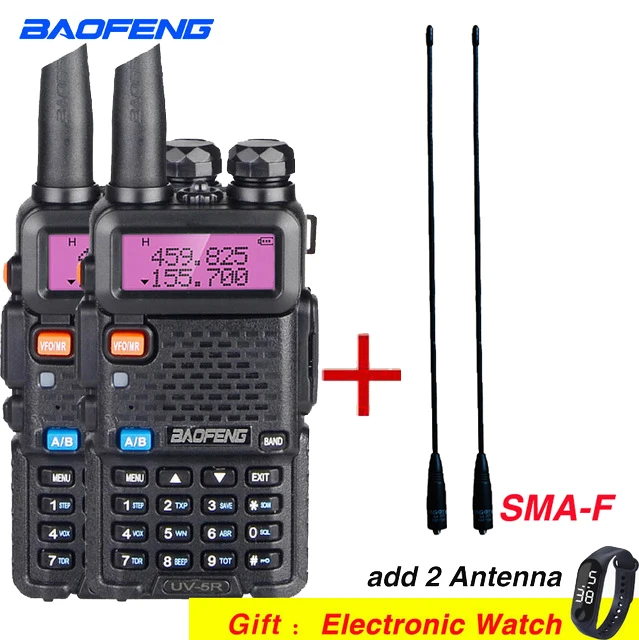 2 шт. Высокая мощность 8 Вт Baofeng UV 5R портативная рация VHF UHF охотничья ветчина CB радио 10 км двухдиапазонный FM трансивер UV5R двухстороннее радио - Цвет: Add 2 Atenna