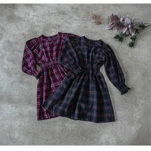 Новые весенние хлопковые платья в клетку с длинными рукавами для девочек, детское платье принцессы красные/зеленые костюмы для девочек, школьное платье CA473