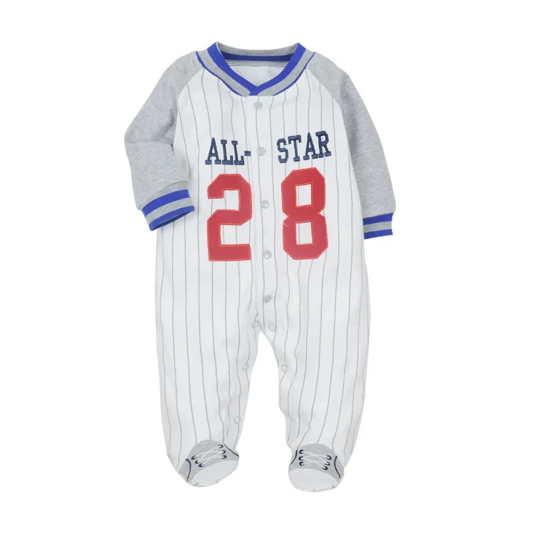 

Baby Clothes Spring And Autumn New Style Cotton Stripes Onesie Pajamas Male Baby Long-sleeve Jumpsuit Baseball Element Childrens