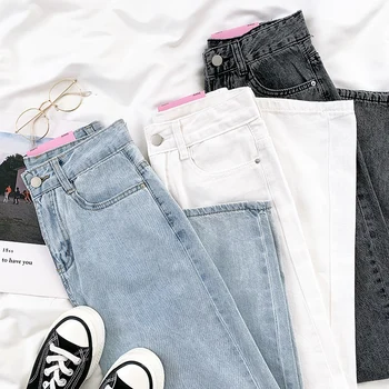 

Vintage Causal Jeans Women Pants 2020 Summer Thin High Waisted Long Trousers Demin Hole Straight Cotton Solid High Pants
