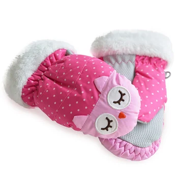 

1 Pair Children Ski Gloves Kids Girls Winter Warm Snowboarding Outdoor Cute Cartoon Waterproof Fabric Extended Wrist Non Slip