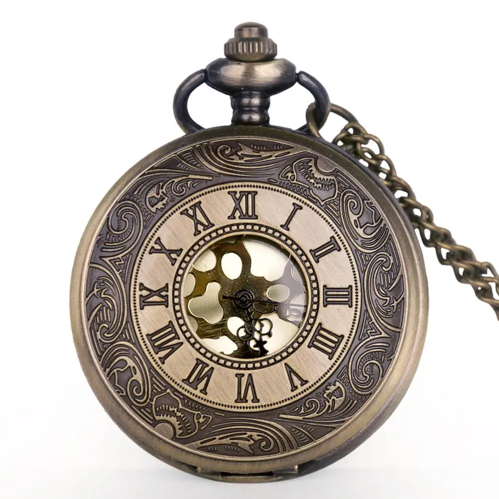Винтажные бронзовые, в стиле стимпанк карманные часы Римскими Цифрами Кварцевые Цепочки и ожерелья карманные часы цепи Для мужчин Для женщин часы - Цвет: bronze
