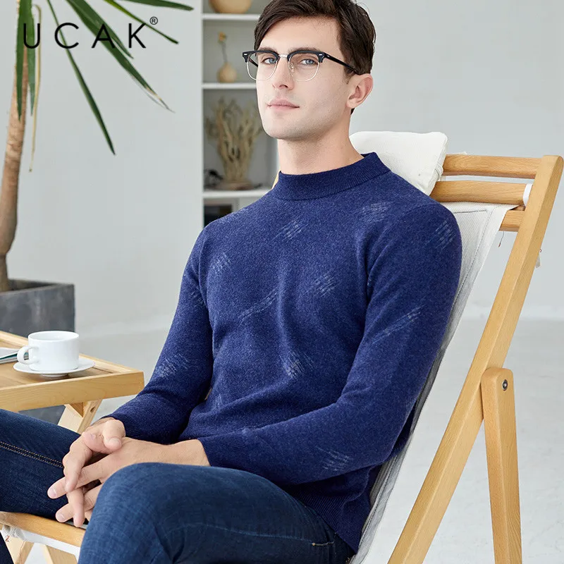 90% OFF UCAK Tops Brand Sweater Men New Fashion Trend Pure Merino Wool Casual Autumn Winter Warm ThicK Streetwear Floral  Pullover U3150