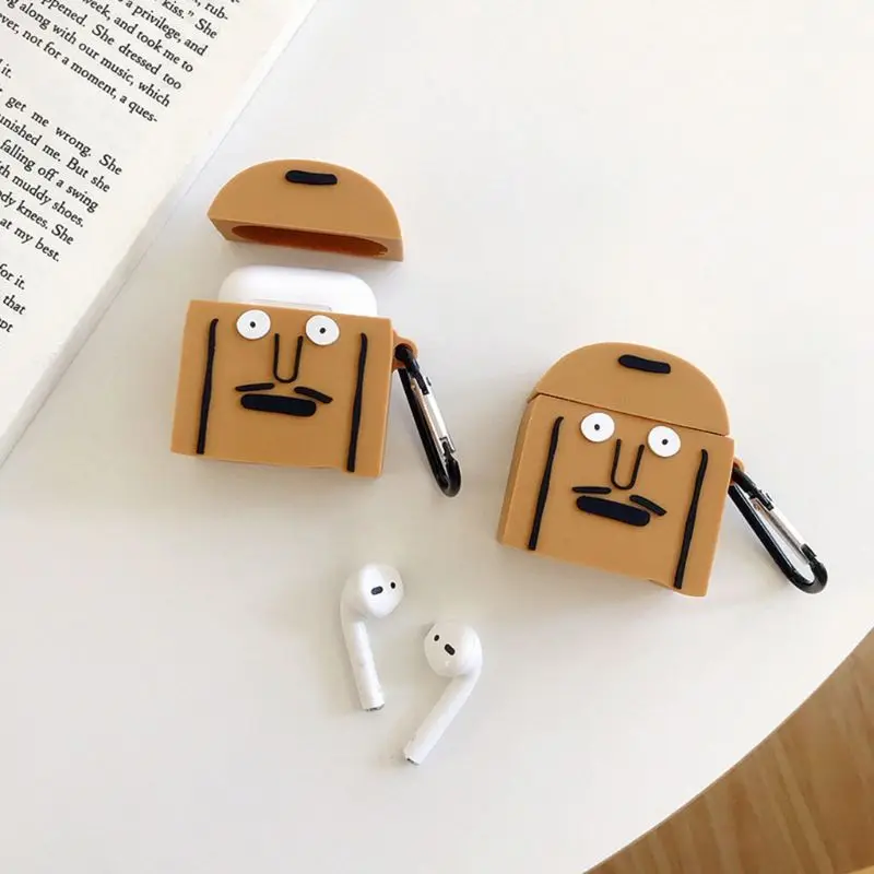 Забавный мягкий силиконовый защитный чехол с рисунком, противоударный чехол с карабином для Airpods 1/2, зарядная коробка