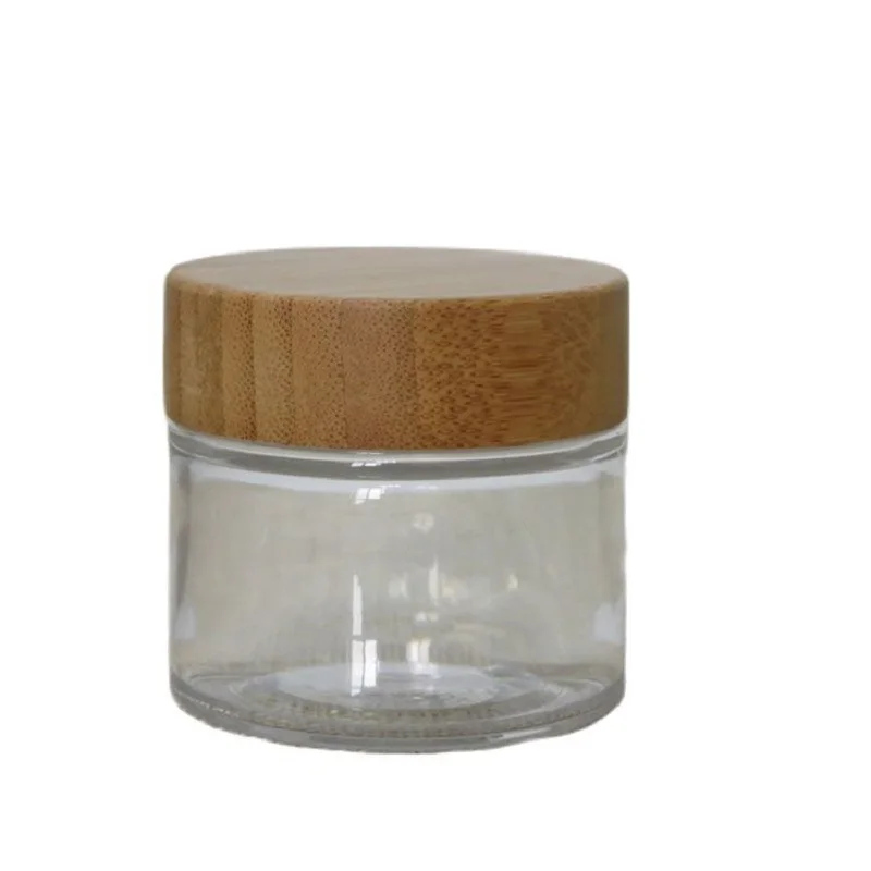 

50G 50ML Transparent Plastic Jar Bamboo Wooden Lid Plastic Cream Pot, Bamboo Cap Cosmetic Cream Container, 20 pieces/lot