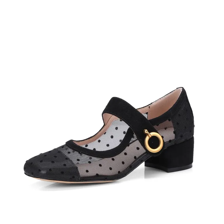 Kmeioo/классические черные женские туфли-лодочки mary jane в горошек с квадратным носком, на массивном каблуке, с пряжкой женские модельные туфли на блочном каблуке