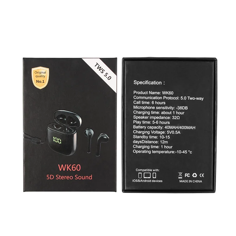 WK60 TWS, беспроводные Bluetooth наушники, водонепроницаемые наушники, гарнитура, светодиодный дисплей, Беспроводная зарядка, наушники i12 i18 i16 Max Pro TWS
