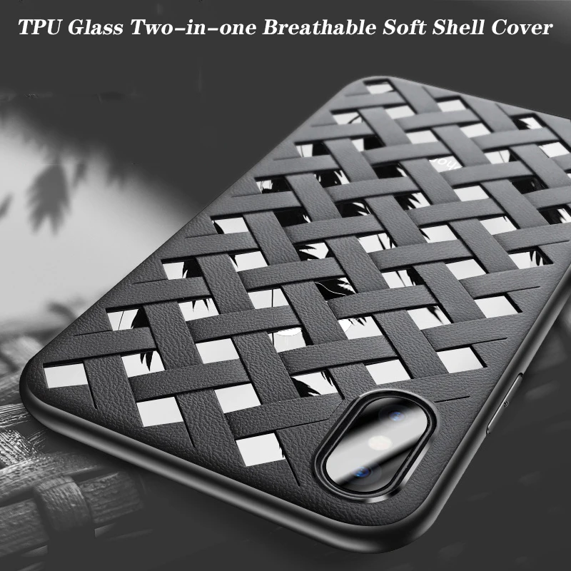 Hollow Glass Woven Pattern Breathable TPU Soft Shell Cover for iPhone X XS 6 6s 7 8 Plus Case Shockproof Mirror Funda Caphina |