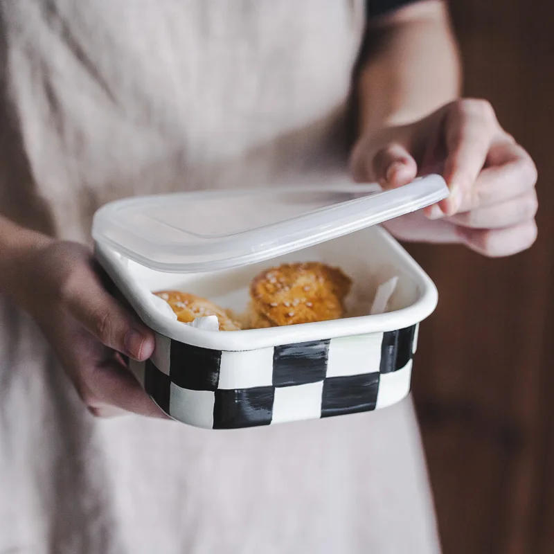 

Enamel Box Storage Organizer Bread Food FKitchen Home Decoration