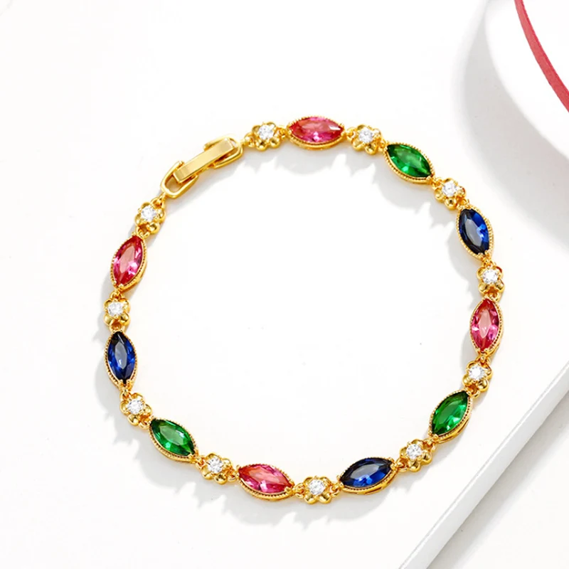 

Ruby Bracelet Women's Fashion Gold Plated 24K Gold Sand Gold Imitation Crystal Jewelry Colorful Jewelry Stone Bracelet