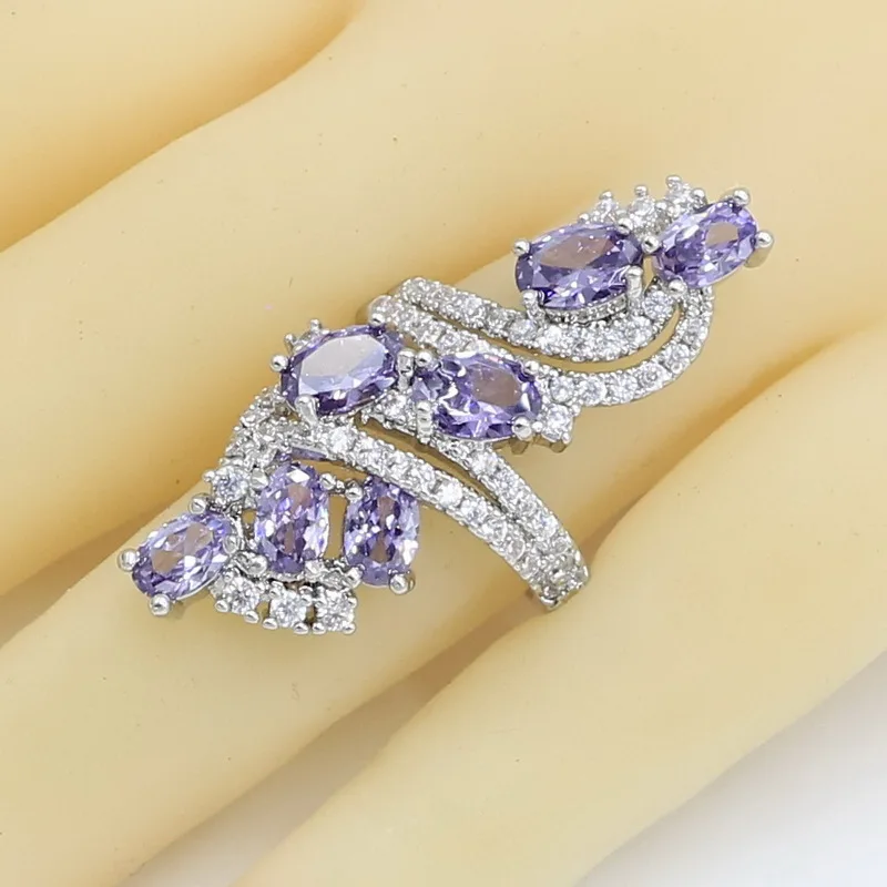 925 Silver Wedding Jewelry Sets for Women Purple Semi-precious Necklace Pendant Earrings Ring Bracelet Christmas Gift