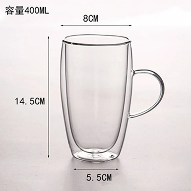 400mL Glass Cup Новинка 1 шт. 100-400 мл двухслойная термостойкая прозрачная стеклянная чашка офисный кофейный чайный виски вино кружка с кружка для пива с ручкой - Цвет: 400mL Glass Cup
