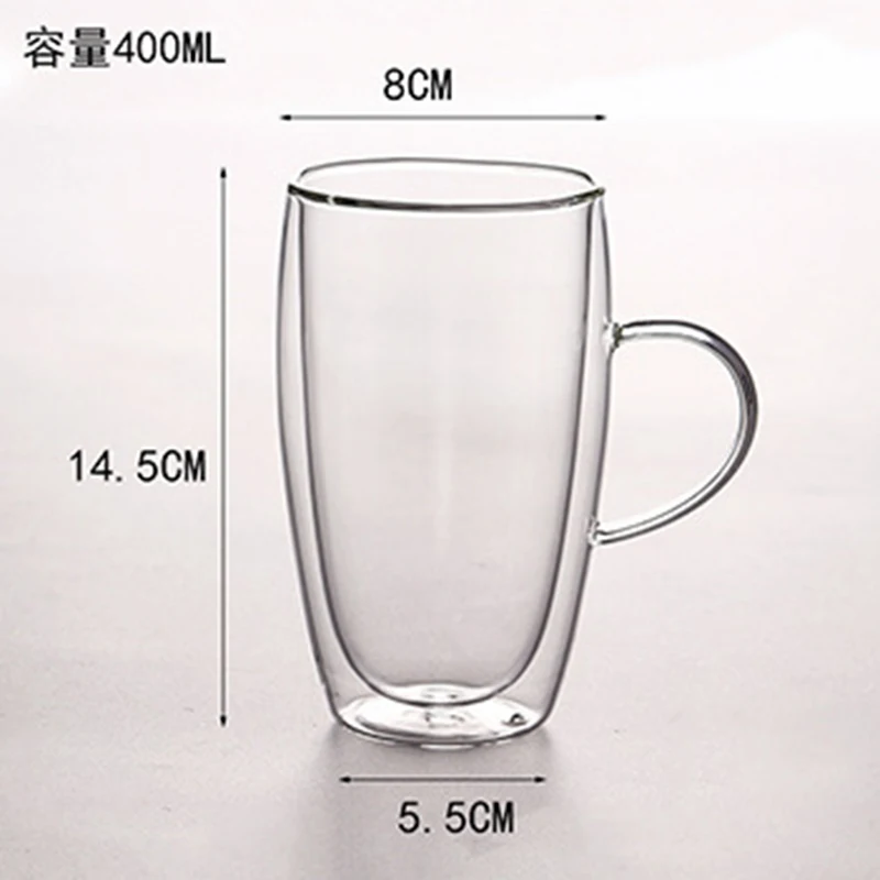 Новинка 1 шт. 100-400 мл двухслойная термостойкая прозрачная стеклянная чашка офисный кофейный чайный виски вино кружка с кружка для пива с ручкой - Цвет: 400mL Glass Cup