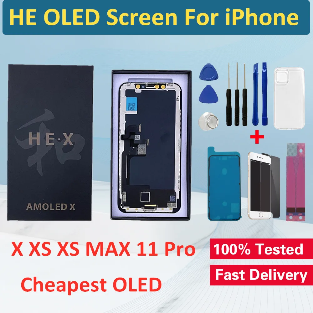 HE Hard OLED For iPhone X XS Max LCD Screen 3D Touch Digitizer Assembly Pantalla For iPhone XS 11 Pro LCD Display Replacement