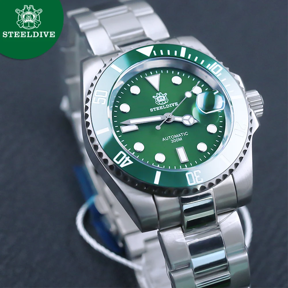 Мужские Водонепроницаемые механические часы STEELDIVE 300 м s Diver Синяя Керамическая