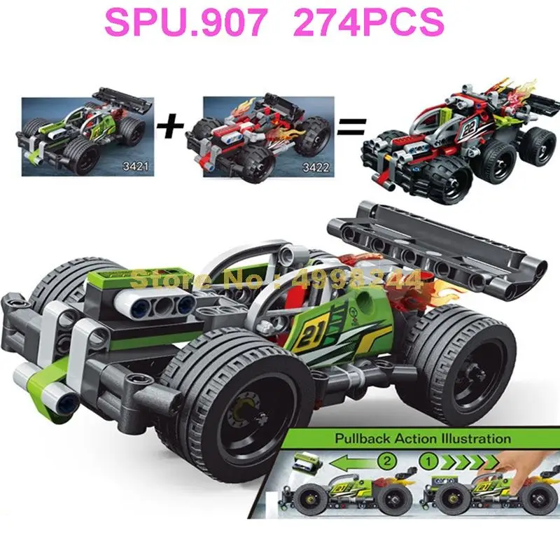 3421-2 274pcs Technology Whack Bash Racing Pull Back Car Building Blocks Toy | Игрушки и хобби