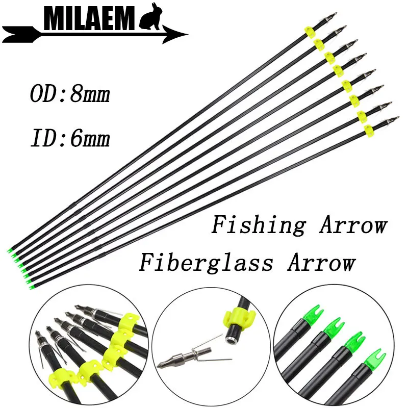 

6/12/24pcs Archery Bowfishing Arrows Fiberglass Arrows OD8mm ID6mm 100Gr Arrowhead Safety Slide Shooting Fishing Accessories