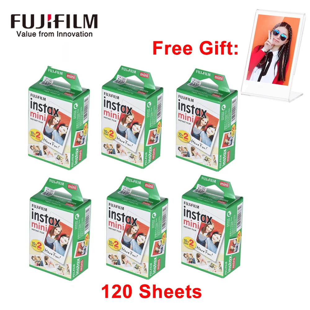 Оригинальная пленка Fujifilm Instax Mini 10-200 листов Белый мгновенный Фотобумага для цифровой фотокамеры Fuji Instax Mini 9/8/25/90/фотоаппаратов моментальной печати 7S пленка+ Бесплатный подарок - Цвет: 120 sheets