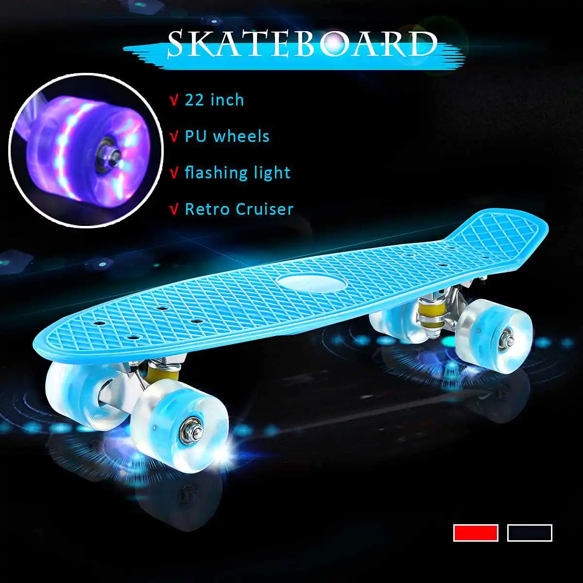 22 дюйма четырехколесный мини Лонгборд пастельный цвет скейтборд с светодиодный мигающие колеса ретро-скейтборд