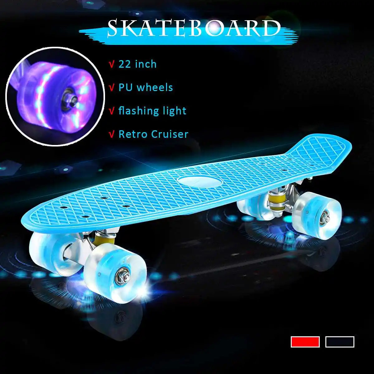 Mini Longboard de cuatro ruedas de 22 pulgadas, tabla de Skate de Color Pastel, monopatín con ruedas intermitentes LED, monopatín Retro