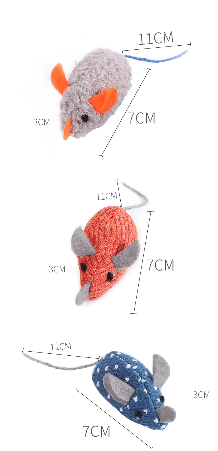 Cute Plush Cat Toys Little Mouse Cotton-filled Corduroy Cat Toys Funny False Mouse Pet Cat Toys Kitten Interactive Ball Cat Toys