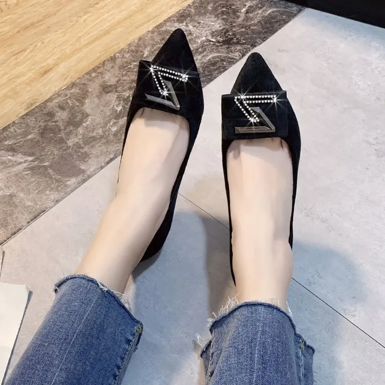 

Fashion Shoes Women's 2020 Spring New Products Korean-style Suede Thin Heeled Versatile Buckled Pointed Soft-Sole Low-Cut WOMEN'