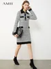 Amii Minimalism Autumn Winter Dresses For Women Fashion Tweed Dress Lapel Full Sleeve Temperament  Sweater Dress 12040970 ► Photo 2/5
