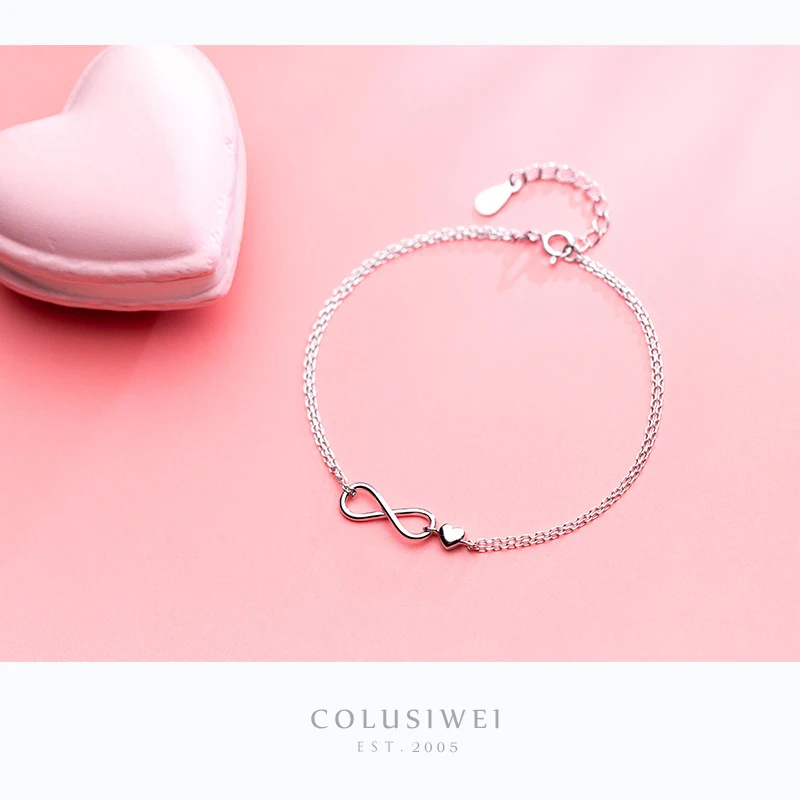 Coluiswei модные браслеты с сердечками для женщин 925 стерлингового серебра Бесконечная любовь двухслойная цепочка браслет ювелирное изделие