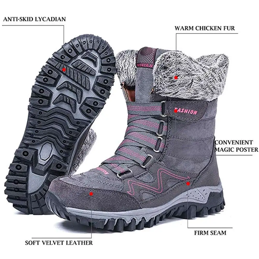 N Women Warm Padded Plush Snow Boots Winter Boots Trekking Boots Hiking Winter Boots Non-slip Outdoor with Hook and Loop