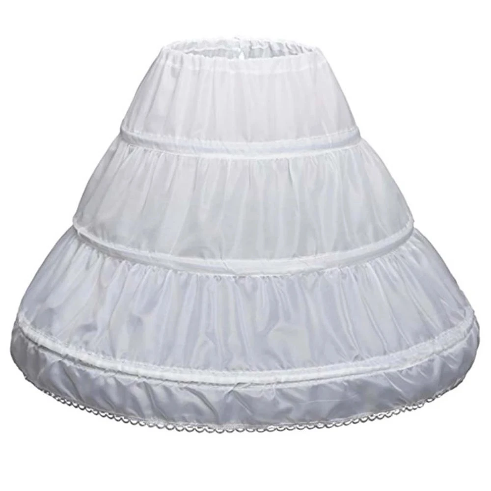 

White Children Petticoat A-Line 3 Hoops One Layer Kids Crinoline Lace Trim Flower Girl Dress Underskirt Elastic Waist Cheap