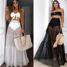 Новая популярная летняя модная последняя женская пикантная юбка с высокой талией прозрачная длинная юбка макси в горошек
