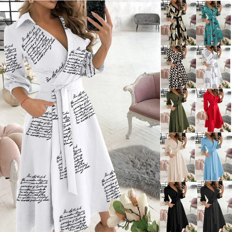 Ebay Vestido de manga con estampado de AliExpress Wish para mujer, ropa de primavera/verano cuello V, 2021|Vestidos| - AliExpress