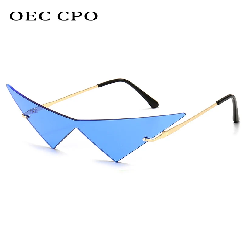 OEC-gafas de sol con forma de ojo de gato para hombre y mujer, lentes sin montura de una pieza, triangulares, UV400