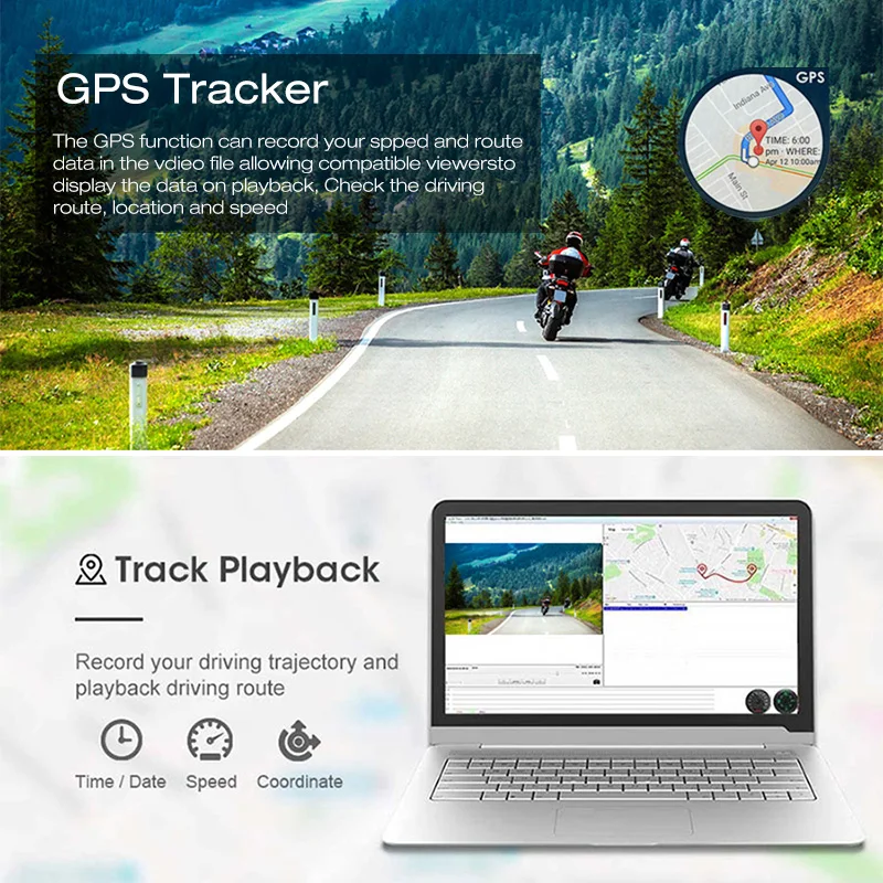 Olysine 3 ''IPS экран WiFi мотоциклетный видеорегистратор GPS Водонепроницаемый Full HD