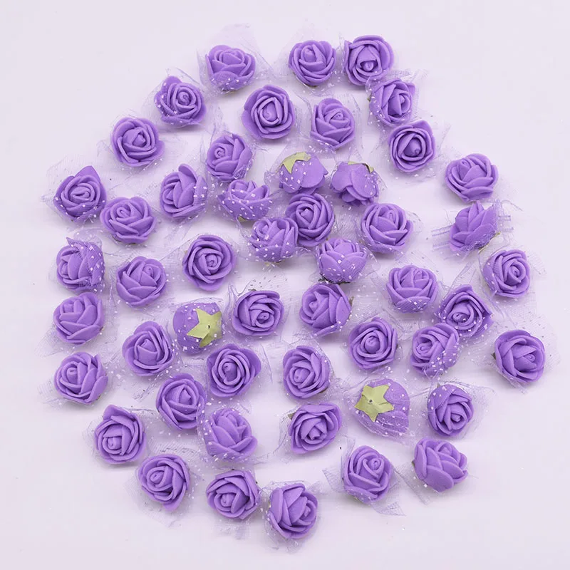 50/100/200Pcs Мини-пена кружева Искусственный цветок розы головы Свадьба День святого Валентина декор поделки ручной работы венок из цветов
