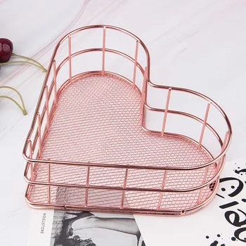 

Heart Shape Storage Basket Iron Basket Storage Box Cosmetics Lattice Desktop Home Domestic Fashionable Multifunctional
