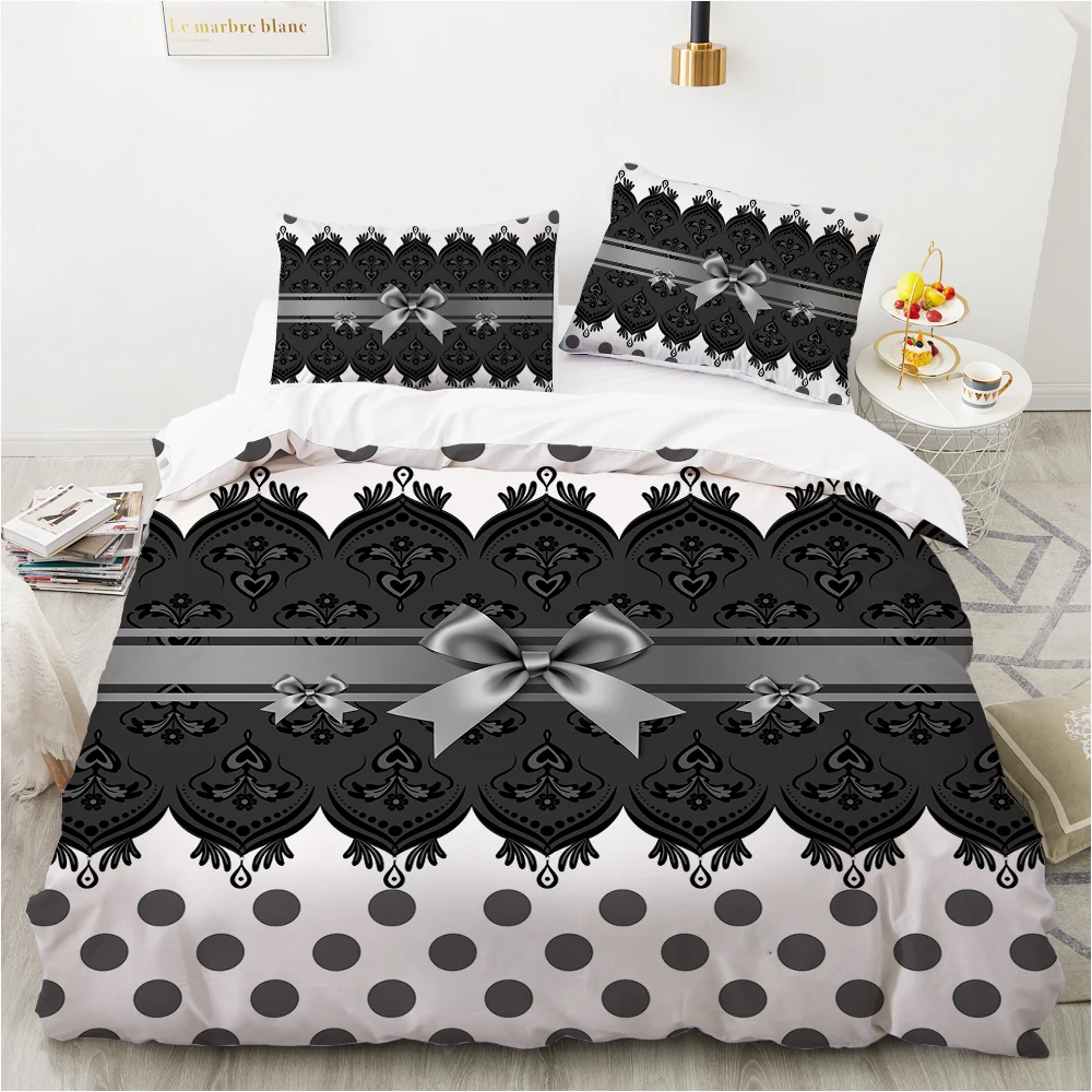 

Bedding set King Queen Euro Duvet cover set pillow case Bed linens Quilt cover 220x240 240x260 Bowknot black